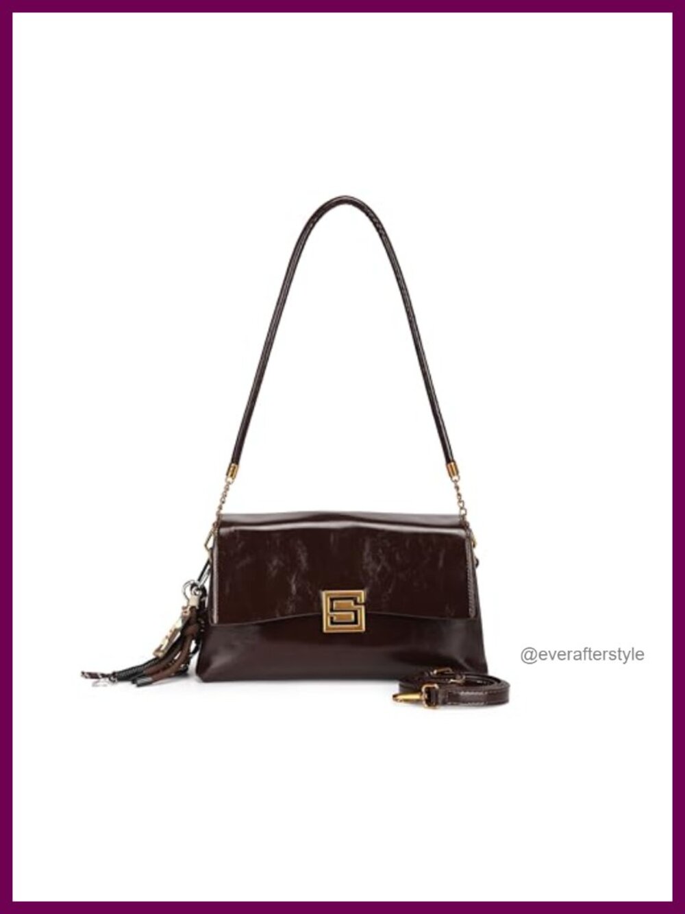 PU Leather Crossbody Bag With Tassel Detachable Strap Satchel Purse Womens